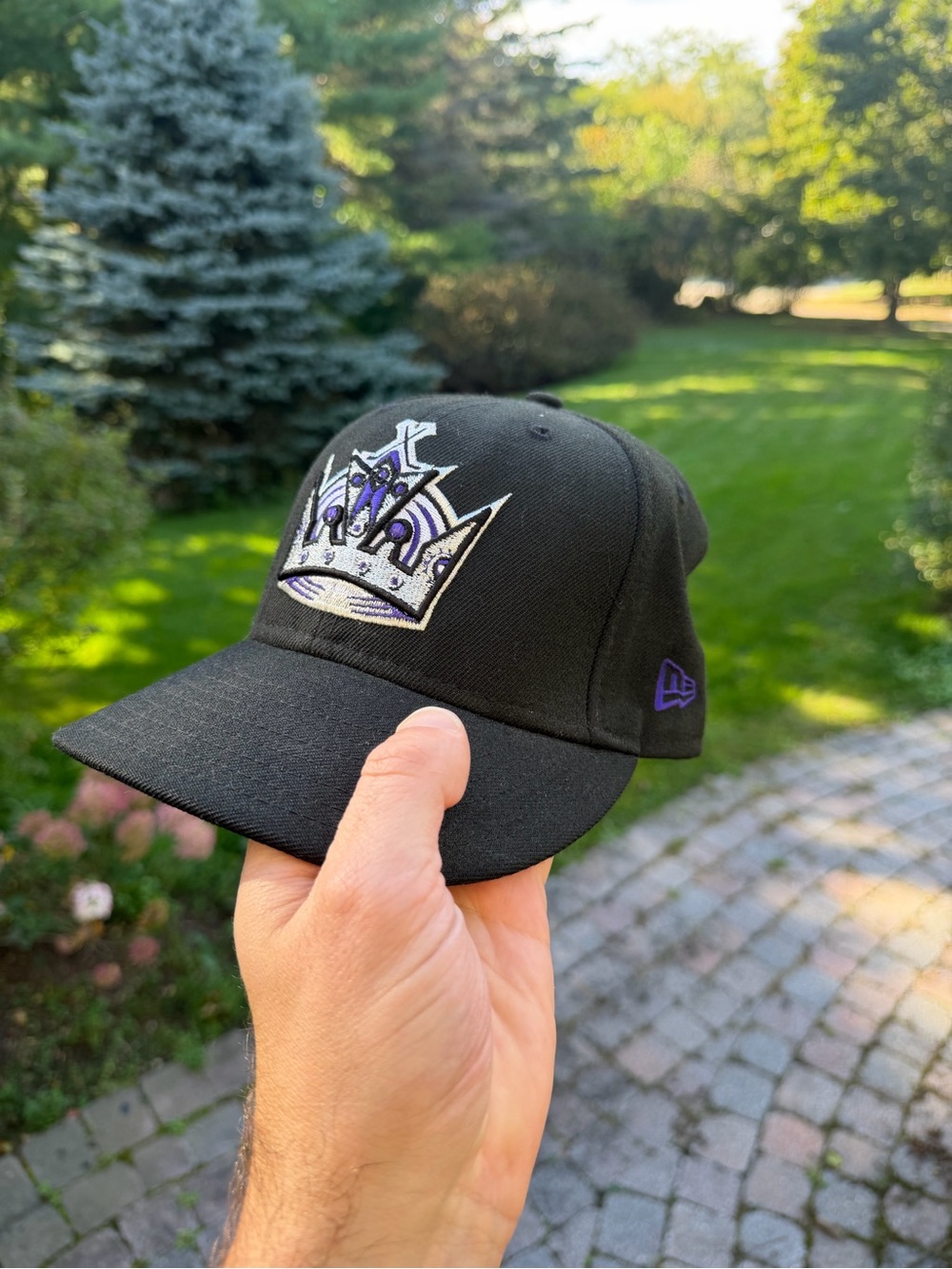 New Era Black Hat with Silver and Purple Kings Crown